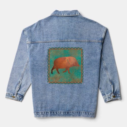 Southwest Cute Javelina in Copper and Teal Colors Denim Jacket