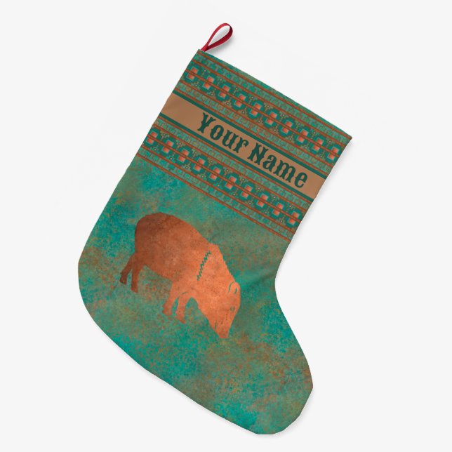 Southwest Cute Javelina Momma Personalized Large Christmas Stocking (Front (Hanging))