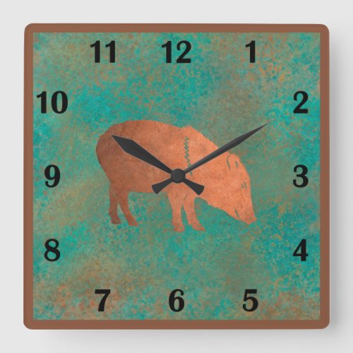  Southwest Cute Javelina Momma Teal Regular Style  Square Wall Clock