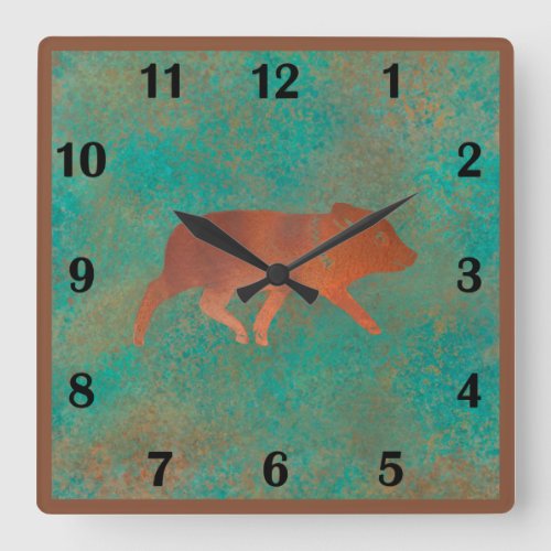  Southwest Cute Javelina Run Teal Regular Style  S Square Wall Clock