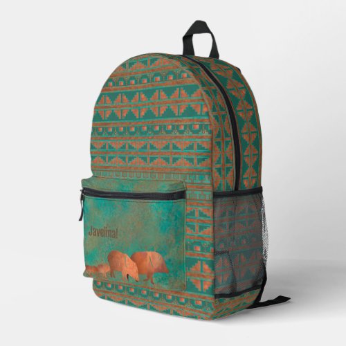 Southwest Cute Javelinas Personalized Copper Teal Printed Backpack