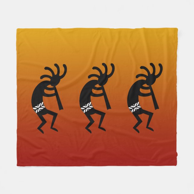 Southwest Dancing Kokopelli Desert Sunset Fleece Blanket (Front (Horizontal))