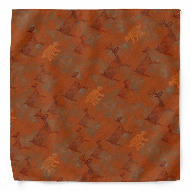 Southwest Deer and Bobcat Canyon Petroglyphs Print Bandana (Front)