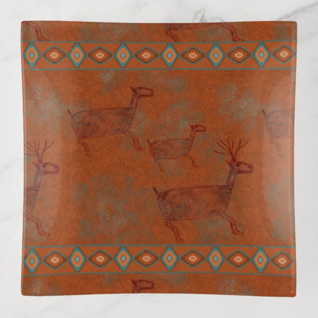 Southwest Deer Petroglyphs Trinket Tray (Front)