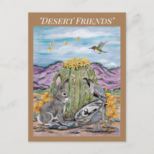 Southwest Desert Animal Wildlife Rabbit Cactus  Postcard