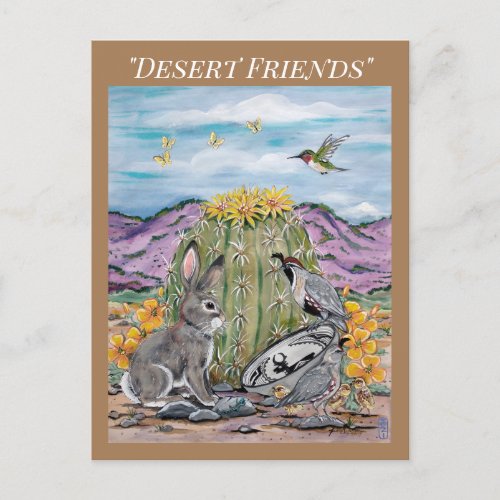 Southwest Desert Animal Wildlife Rabbit Cactus  Postcard