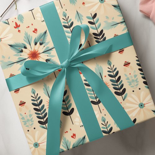 Southwest Desert Blue Feathered Star  Botanical Wrapping Paper