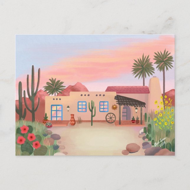 Southwest Desert Cactus Adobe House Postcard (Front)