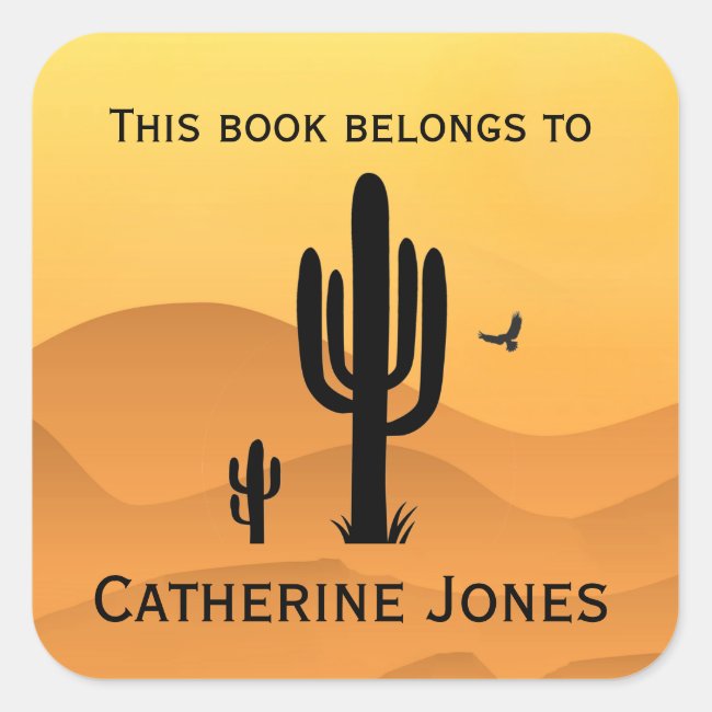 Southwest Desert Cactus Design Bookplate Sticker
