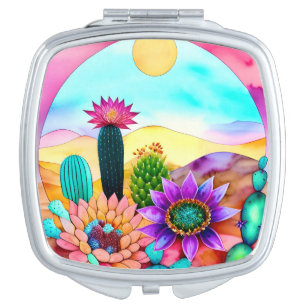 Southwest Desert Cactus Flowers Compact Mirror