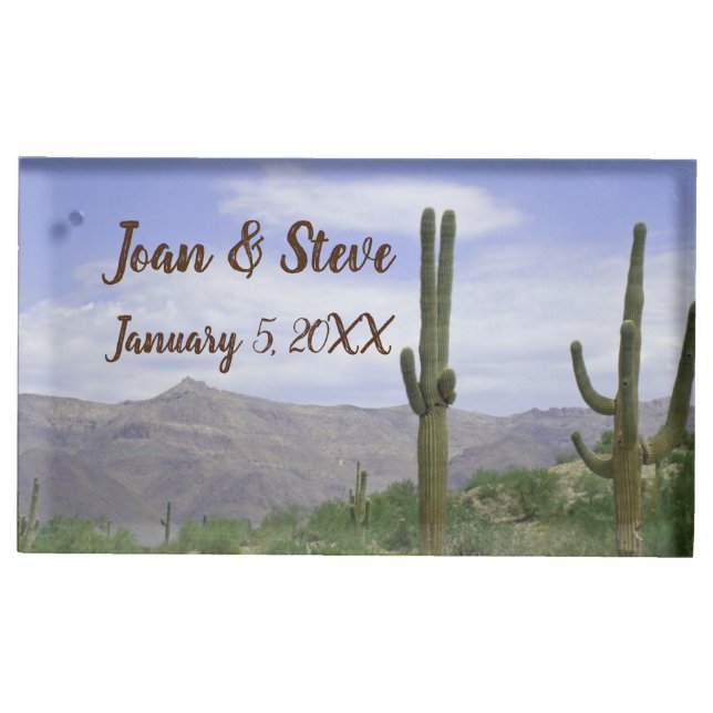 Southwest Desert Cactus Photo Wedding Date Arizona Place Card Holder (Front)