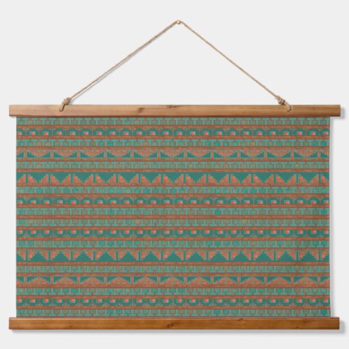 Southwest Desert Copper Teal Geometric Pattern Hanging Tapestry
