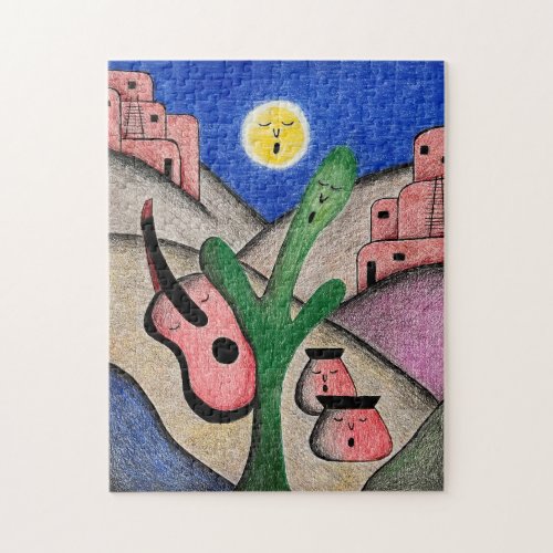 Southwest Desert Folk Art Cute Cactus Jigsaw Puzzle