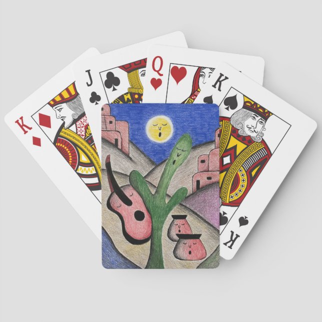 Southwest Desert Folk Art Cute Cactus  Poker Cards (Back)