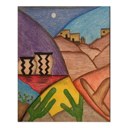 Southwest Desert Rainbow Arizona Folk Art Poster