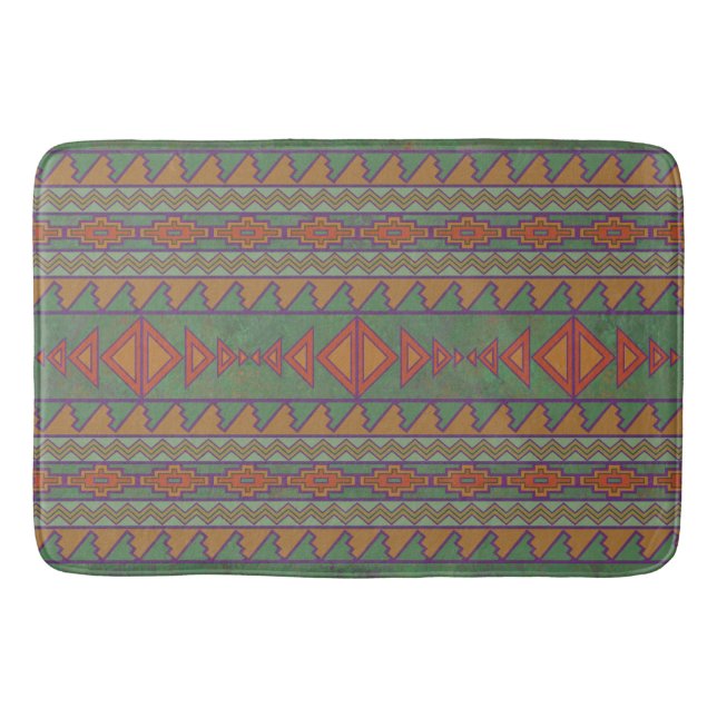 Southwest Desert Sagebrush Green Geometric Design  Bath Mat (Front)