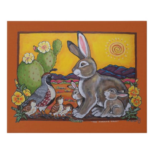 Southwest Desert Scene Rabbit Quail Cute Colorful Faux Canvas Print