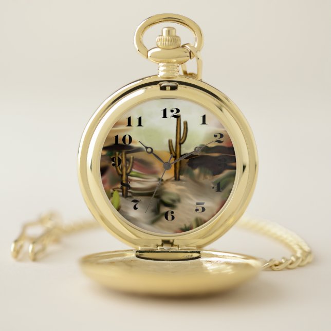 Southwest Desert Sunrise Abstract Art Pocket Watch (Inside)