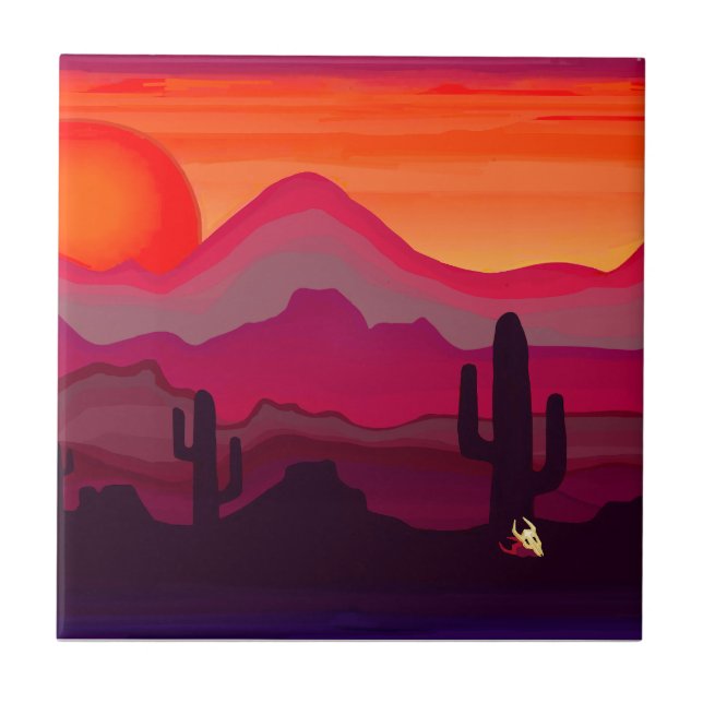 Southwest Desert Sunset Ceramic Tile (Front)