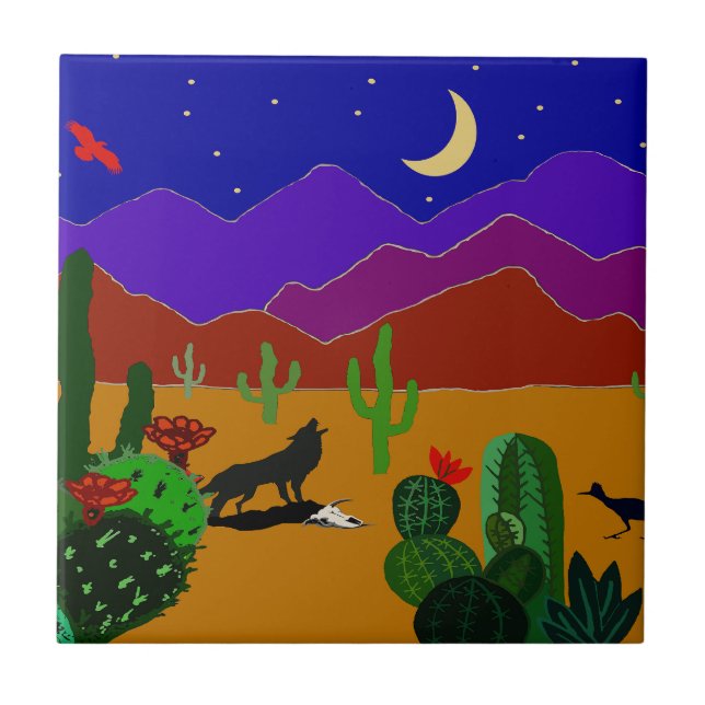 Southwest Desert Sunset Ceramic Tile (Front)