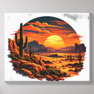 Southwest Desert Sunset Wall Art – Vintage Arizona Canvas Photo Tile