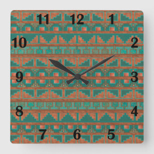 Southwest Desert Teal Geometric Regular Style  Square Wall Clock