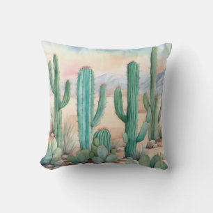 Southwest Desert Watercolor Cactus Decorative Throw Pillow