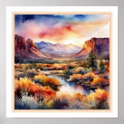 Southwest Desert Watercolor Colorful Landscape Poster
