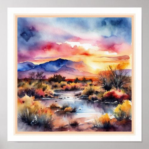Southwest Desert Watercolor Sunrise Landscape Poster