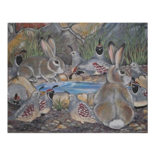 Southwest Desert Wildlife Rabbit Quail Right Face Faux Canvas Print