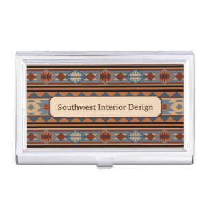 Southwest Design Adobe Gray Brown Tribal Pattern Business Card Holder