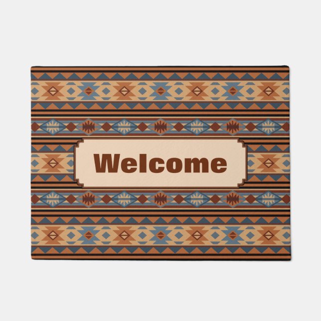 Southwest Design Adobe Gray Brown Tribal Pattern Doormat (Front)