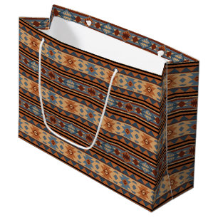Southwest Design Adobe Gray Brown Tribal Pattern Large Gift Bag