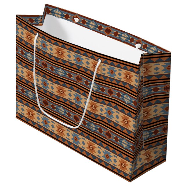 Southwest Design Adobe Gray Brown Tribal Pattern Large Gift Bag (Front Angled)