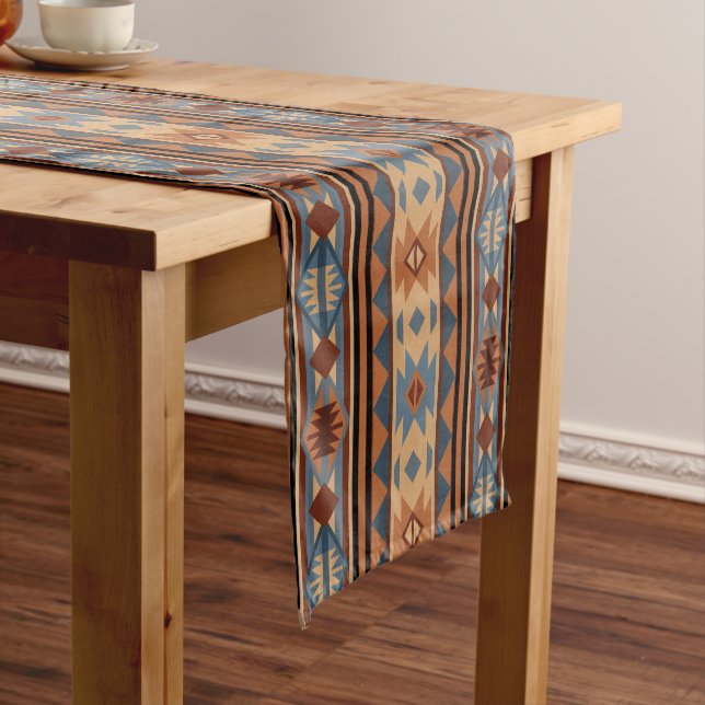 Southwest Design Adobe Gray Brown Tribal Pattern Long Table Runner (In Situ)