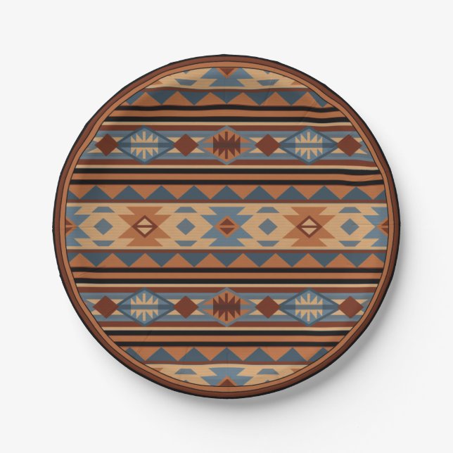 Southwest Design Adobe Gray Brown Tribal Pattern Paper Plates (Front)