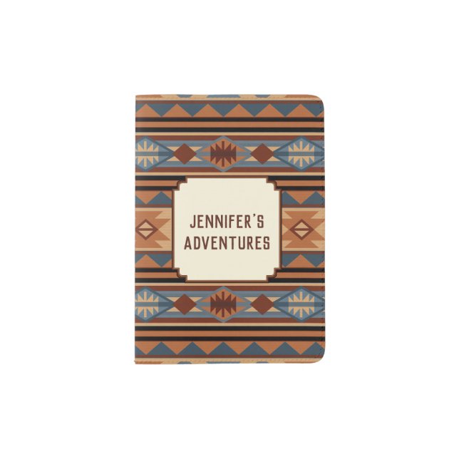 Southwest Design Adobe Gray Brown Tribal Pattern Passport Holder (Front)