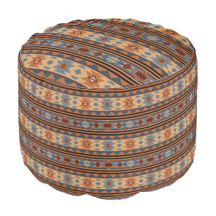 Southwest Design Adobe Gray Brown Tribal Pattern Pouf
