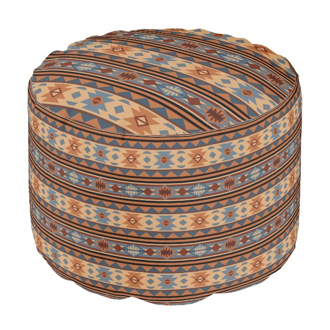 Southwest Design Adobe Gray Brown Tribal Pattern Pouf (Angled Front)