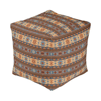 Southwest Design Adobe Gray Brown Tribal Pattern Pouf