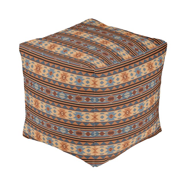 Southwest Design Adobe Gray Brown Tribal Pattern Pouf (Angled Front)
