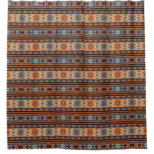 Southwest Design Adobe Gray Brown Tribal Pattern Shower Curtain (Front)