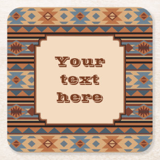 Southwest Design Adobe Gray Brown Tribal Pattern Square Paper Coaster