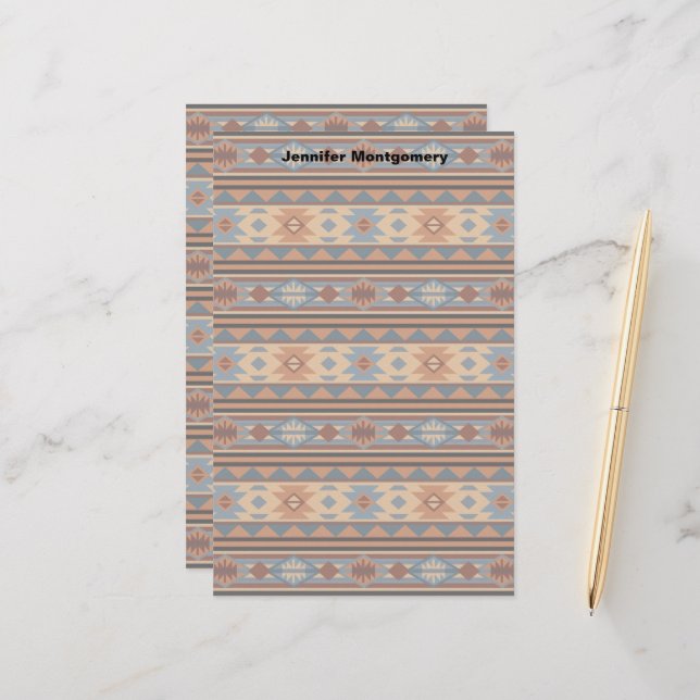 Southwest Design Adobe Gray Brown Tribal Pattern Stationery (Front/Back In Situ)
