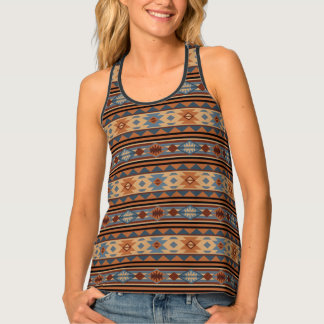 Southwest Design Adobe Gray Brown Tribal Pattern Tank Top