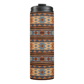 Southwest Design Adobe Gray Brown Tribal Pattern Thermal Tumbler