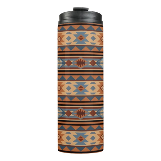 Southwest Design Adobe Gray Brown Tribal Pattern Thermal Tumbler (Front)