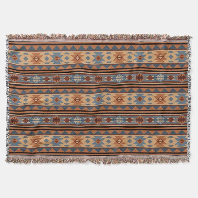 Southwest Design Adobe Gray Brown Tribal Pattern Throw Blanket (Front)
