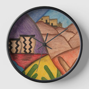 Southwest Design Arizona Desert Folk Art  Clock