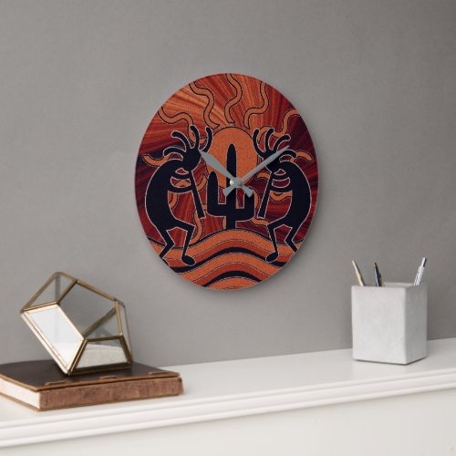 Southwest Design Desert Sun Cactus Kokopelli Large Clock